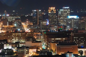 Downtown Birmingham with some of the UAB Hospital campus in the foreground.