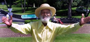 Johnny Barnes greets people from the Crow Lane Round About in Bermuda.